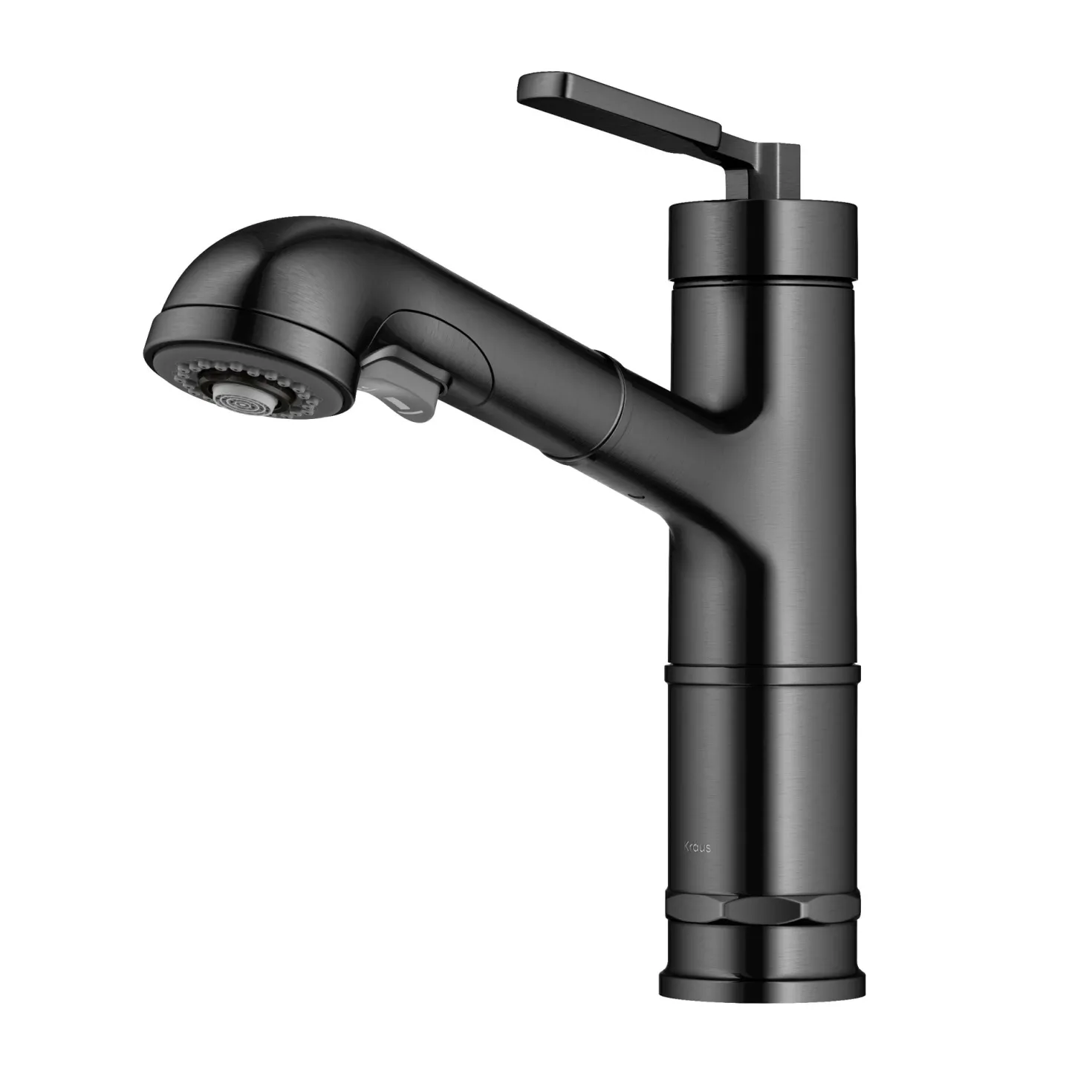 KRAUS Allyn Industrial Pull-Out Single Handle Kitchen Faucet in Black Stainless