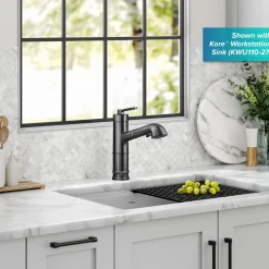 KRAUS Allyn Industrial Pull-Out Single Handle Kitchen Faucet in Black Stainless