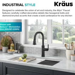 KRAUS Allyn Matte Black Nut & Bolt Diamond Cut Kitchen Faucet