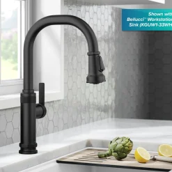 KRAUS Allyn Matte Black Nut & Bolt Diamond Cut Kitchen Faucet