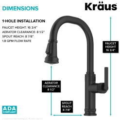 KRAUS Allyn Matte Black Nut & Bolt Diamond Cut Kitchen Faucet