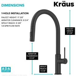 KRAUS Allyn Matte Black Single Handle Kitchen Faucet with Diamond Cut