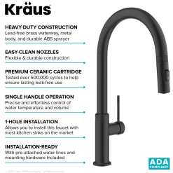 KRAUS Allyn Matte Black Single Handle Kitchen Faucet with Diamond Cut