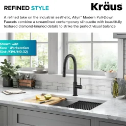 KRAUS Allyn Matte Black Single Handle Kitchen Faucet with Diamond Cut