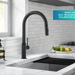 KRAUS Allyn Matte Black Single Handle Kitchen Faucet with Diamond Cut