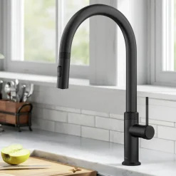 KRAUS Allyn Matte Black Single Handle Kitchen Faucet with Diamond Cut