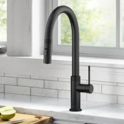 KRAUS Allyn Matte Black Single Handle Kitchen Faucet with Diamond Cut