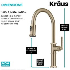 KRAUS Allyn Nut & Bolt Diamond Cut Brushed Gold Kitchen Faucet