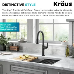 KRAUS Allyn Nut & Bolt Diamond Cut Matte Black Kitchen Faucet