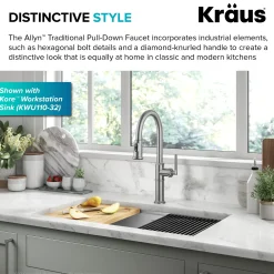 KRAUS Allyn Nut & Bolt Diamond Cut Spot Free Stainless Kitchen Faucet