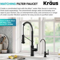KRAUS Allyn Single Handle Pull Down Kitchen Faucet in Spot-Free Brushed Brass + Matte Black