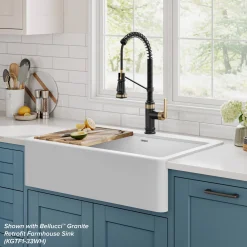 KRAUS Allyn Single Handle Pull Down Kitchen Faucet in Spot-Free Brushed Brass + Matte Black