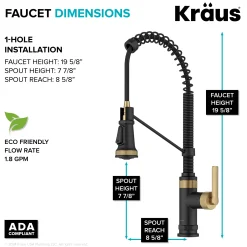 KRAUS Allyn Single Handle Pull Down Kitchen Faucet in Spot-Free Brushed Brass + Matte Black