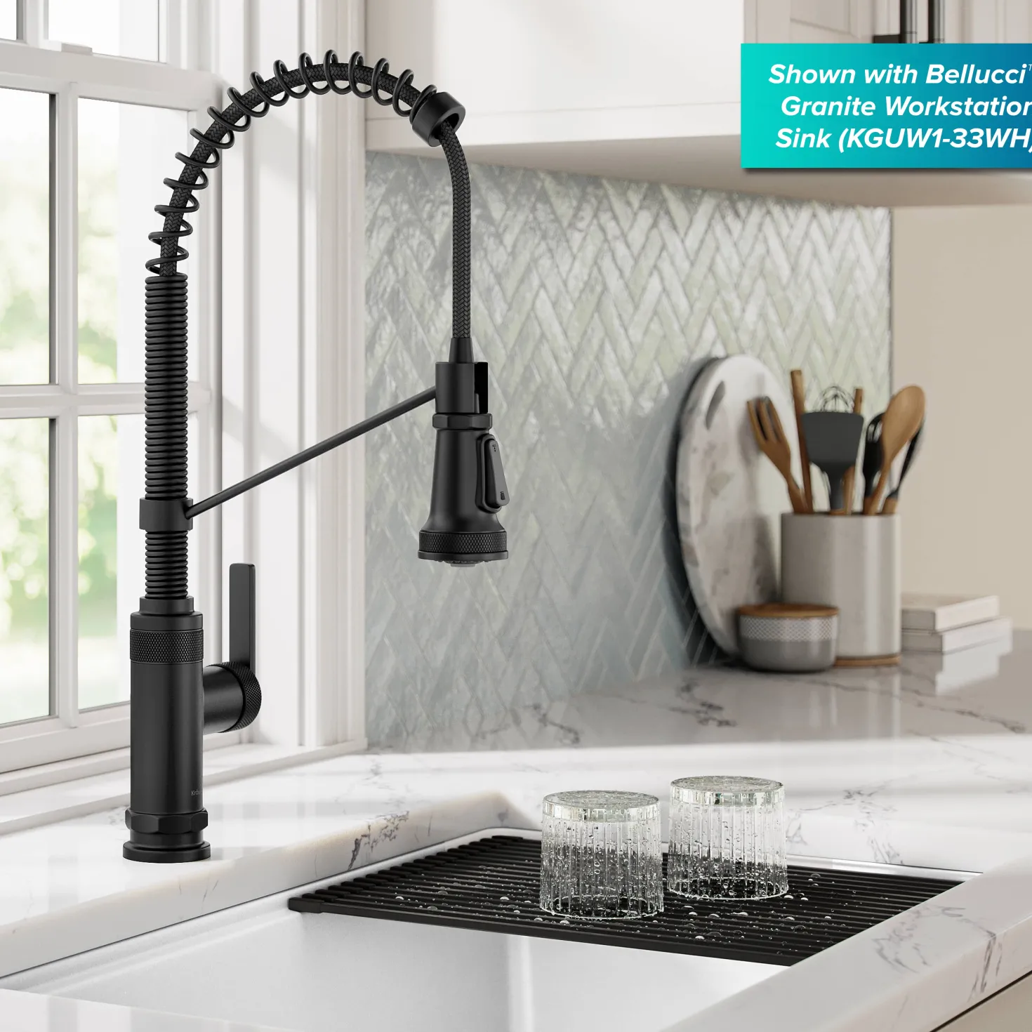 KRAUS Allyn Single Handle Pull Down Kitchen Faucet in Matte Black
