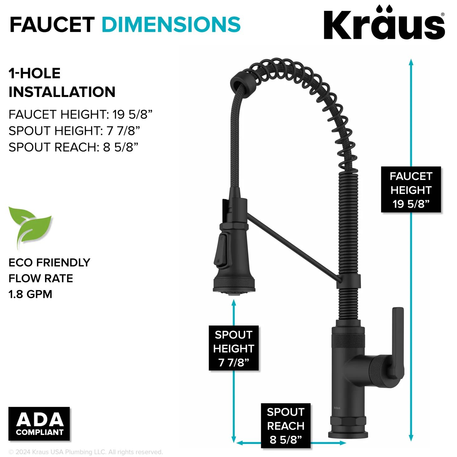 KRAUS Allyn Single Handle Pull Down Kitchen Faucet in Matte Black