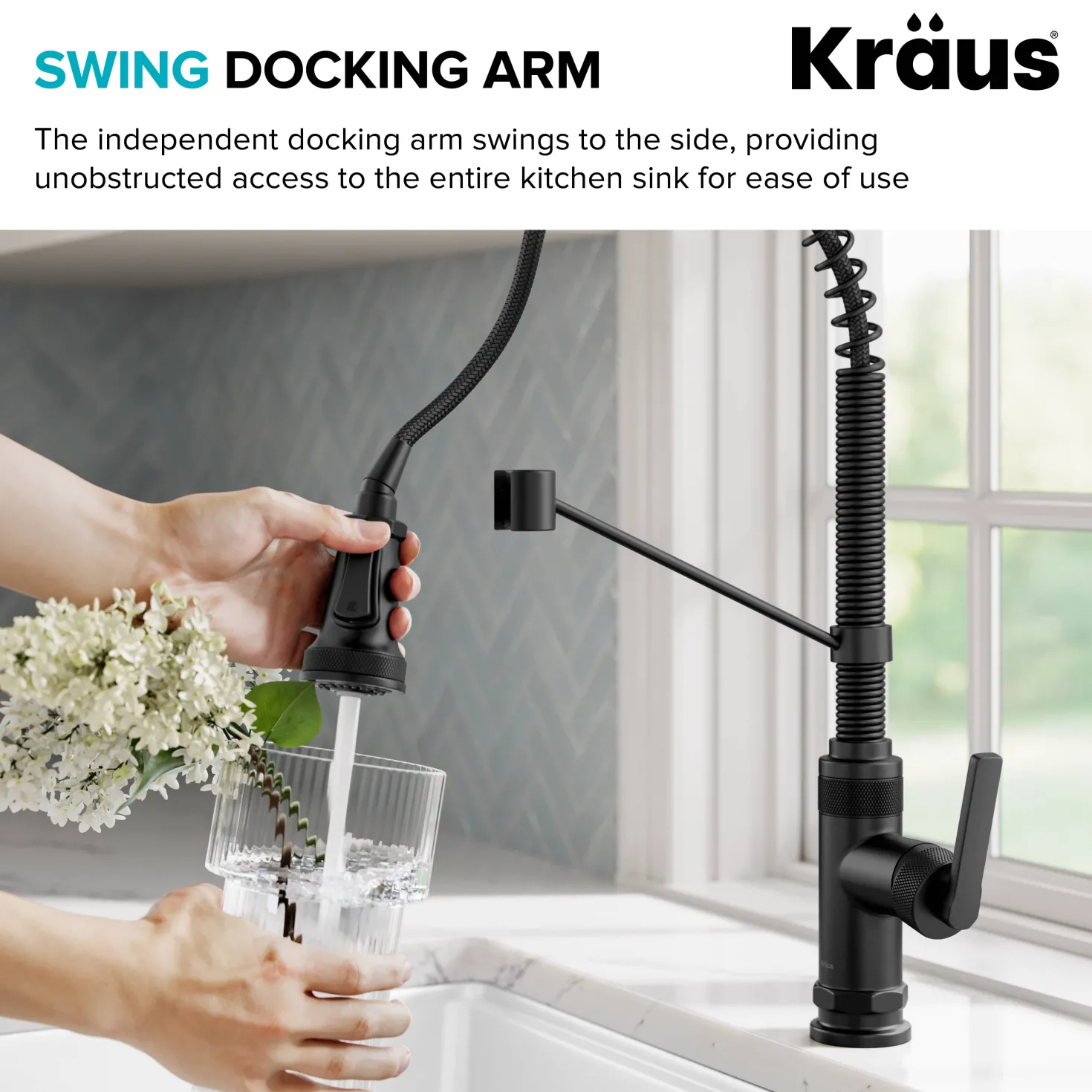 KRAUS Allyn Single Handle Pull Down Kitchen Faucet in Matte Black