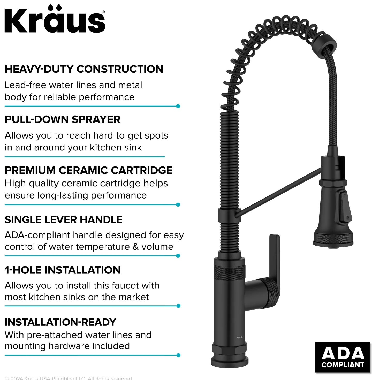 KRAUS Allyn Single Handle Pull Down Kitchen Faucet in Matte Black