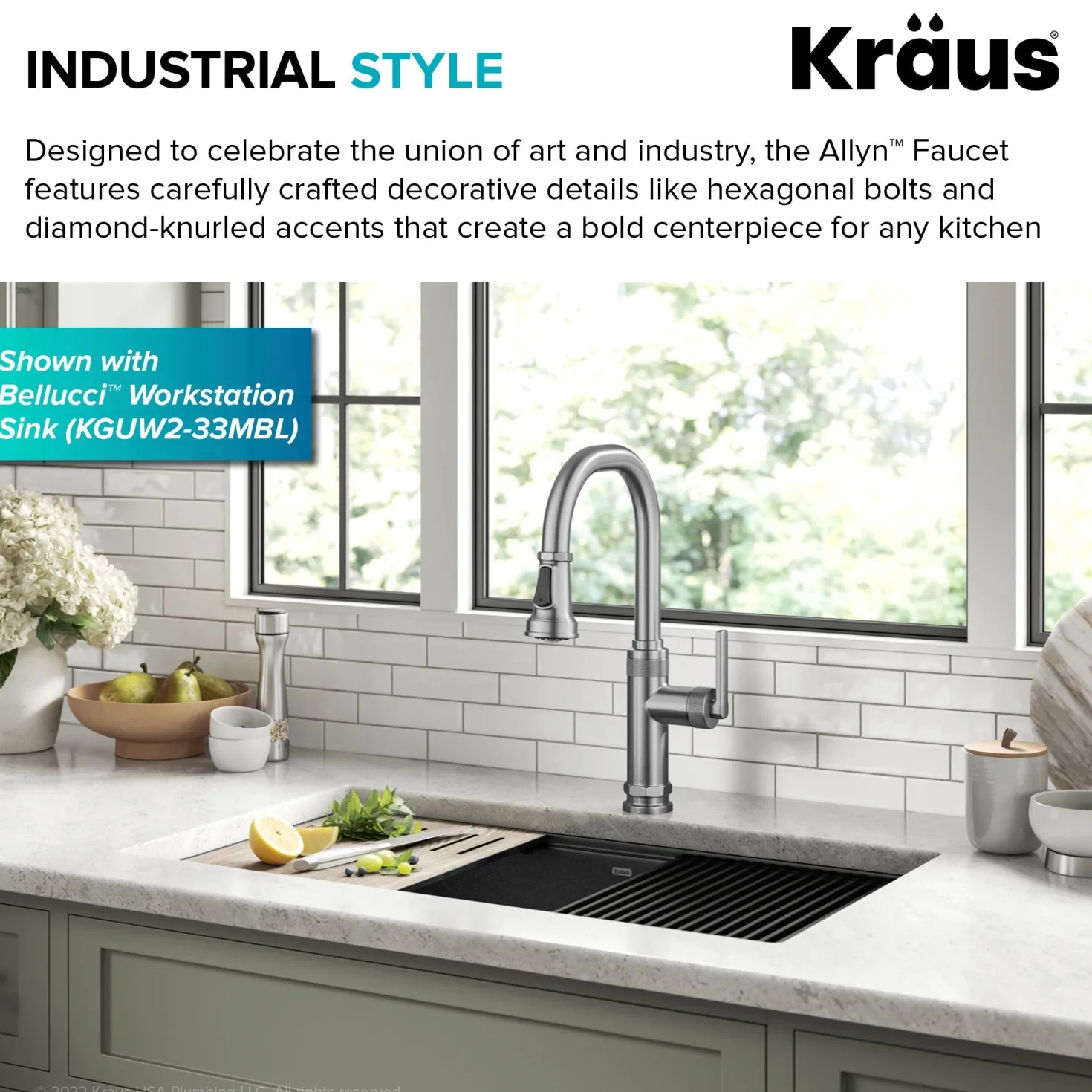 KRAUS Allyn Stainless Nut & Bolt Diamond Cut Kitchen Faucet