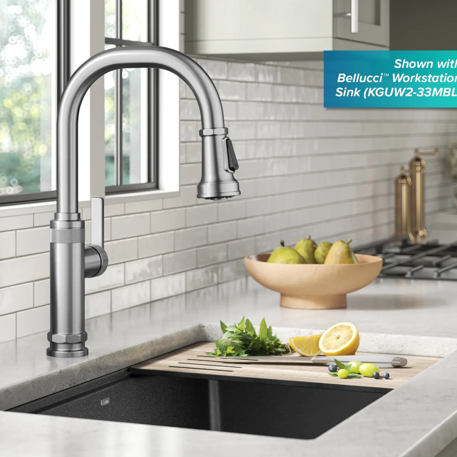 KRAUS Allyn Stainless Nut & Bolt Diamond Cut Kitchen Faucet