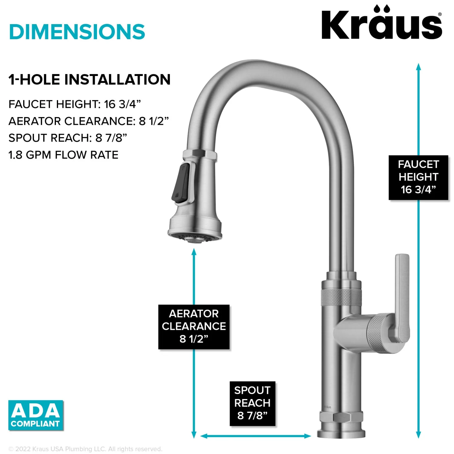 KRAUS Allyn Stainless Nut & Bolt Diamond Cut Kitchen Faucet