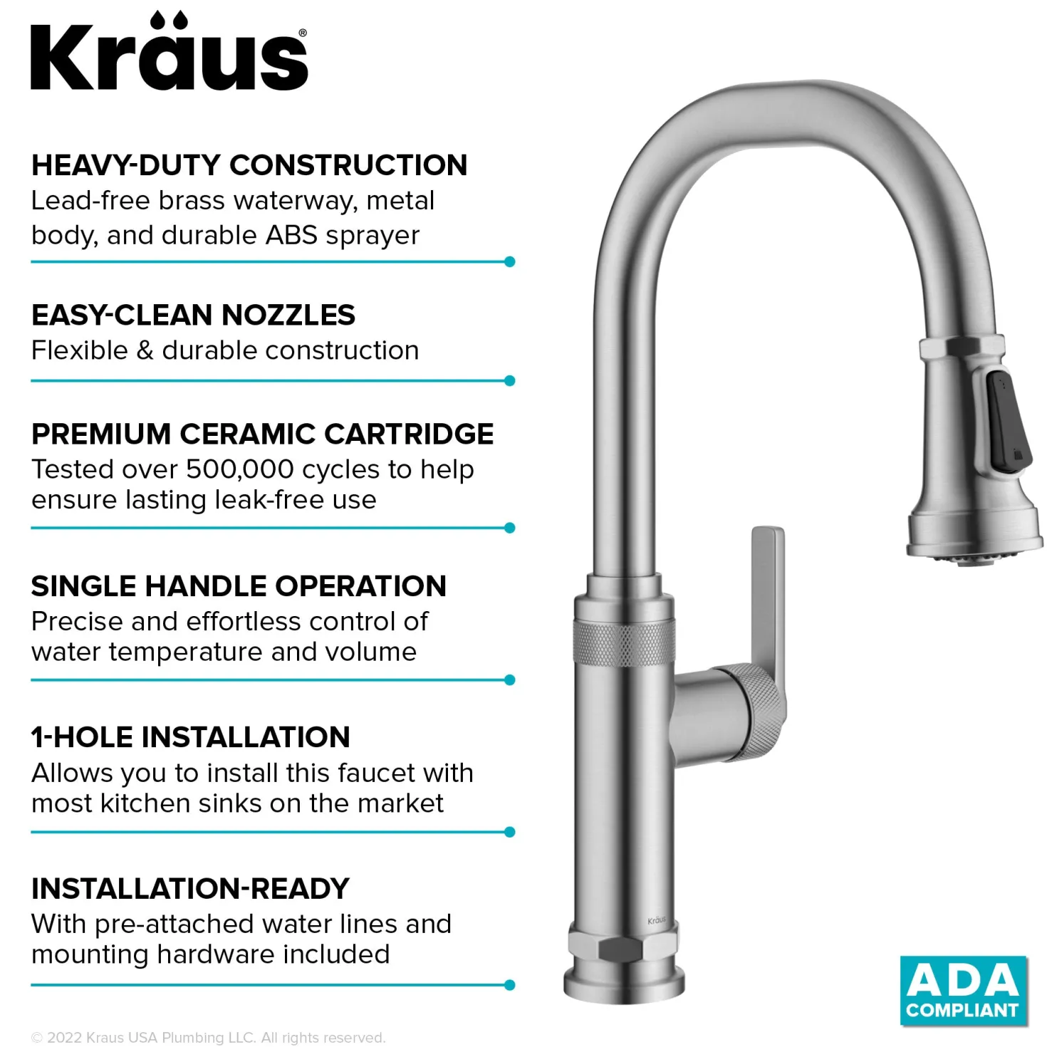 KRAUS Allyn Stainless Nut & Bolt Diamond Cut Kitchen Faucet