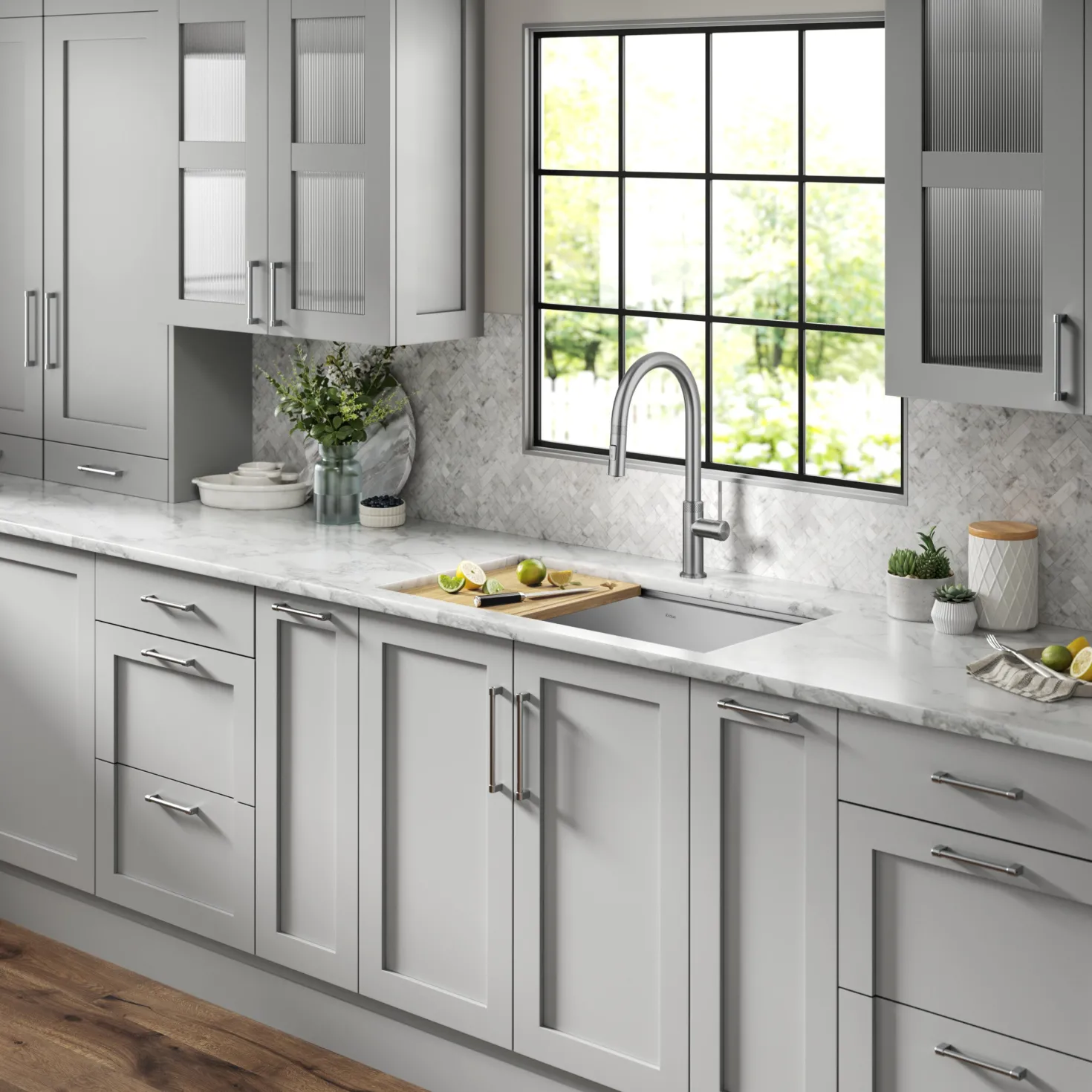 KRAUS Allyn Stainless Single Handle Kitchen Faucet with Diamond Cut