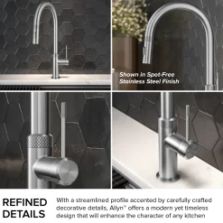 KRAUS Allyn Stainless Single Handle Kitchen Faucet with Diamond Cut