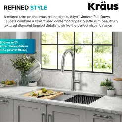 KRAUS Allyn Stainless Single Handle Kitchen Faucet with Diamond Cut