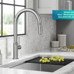 KRAUS Allyn Stainless Single Handle Kitchen Faucet with Diamond Cut