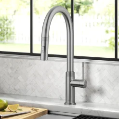 KRAUS Allyn Stainless Single Handle Kitchen Faucet with Diamond Cut