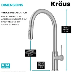 KRAUS Allyn Stainless Single Handle Kitchen Faucet with Diamond Cut