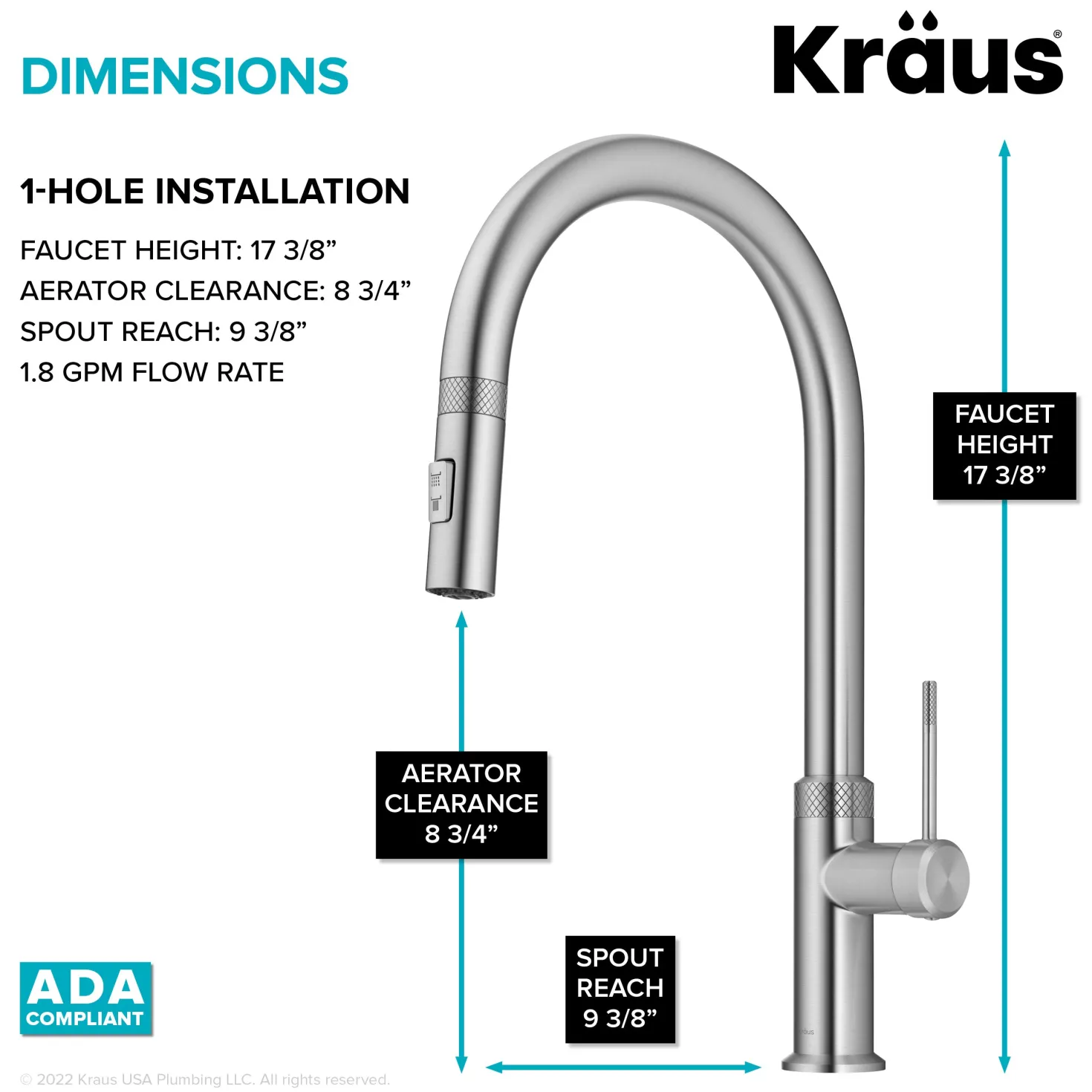 KRAUS Allyn Stainless Single Handle Kitchen Faucet with Diamond Cut