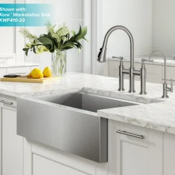 KRAUS Allyn Transitional Bridge Kitchen Faucet & Water Filter Faucet in Spot Free Stainless Steel