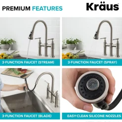 KRAUS Allyn Transitional Bridge Kitchen Faucet & Water Filter Faucet in Spot Free Stainless Steel