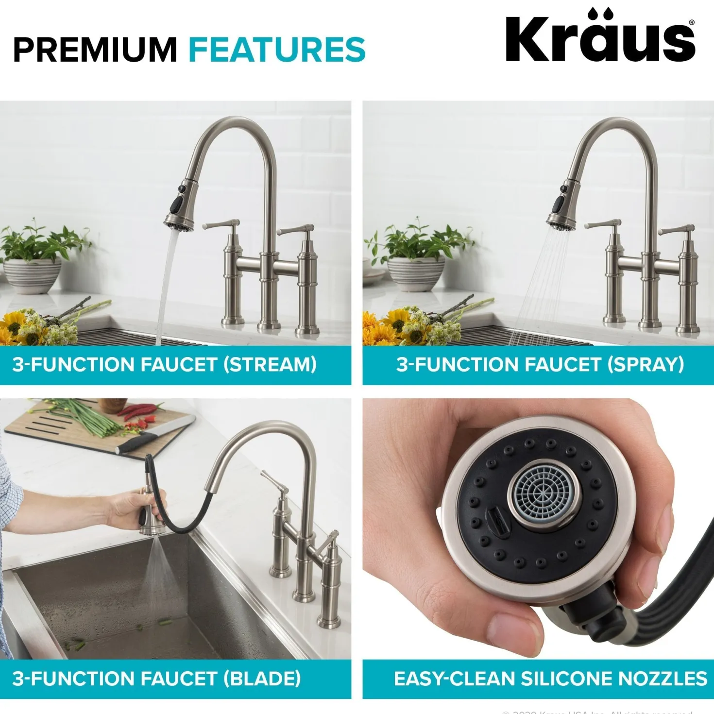 KRAUS Allyn Transitional Bridge Kitchen Faucet & Water Filter Faucet in Spot Free Stainless Steel