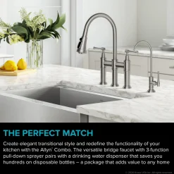 KRAUS Allyn Transitional Bridge Kitchen Faucet & Water Filter Faucet in Spot Free Stainless Steel