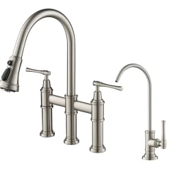 KRAUS Allyn Transitional Bridge Kitchen Faucet & Water Filter Faucet in Spot Free Stainless Steel