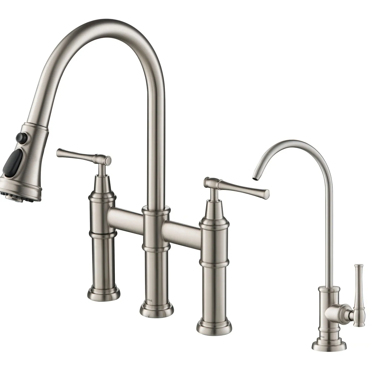 KRAUS Allyn Transitional Bridge Kitchen Faucet & Water Filter Faucet in Spot Free Stainless Steel