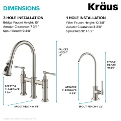 KRAUS Allyn Transitional Bridge Kitchen Faucet & Water Filter Faucet in Spot Free Stainless Steel
