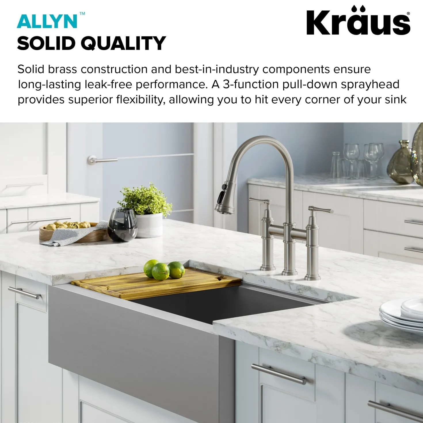KRAUS Allyn Transitional Bridge Kitchen Faucet & Water Filter Faucet in Spot Free Stainless Steel
