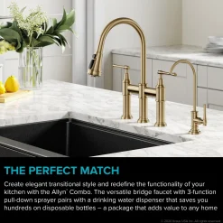 KRAUS Allyn Transitional Bridge Kitchen Faucet & Water Filter Faucet in Brushed Gold