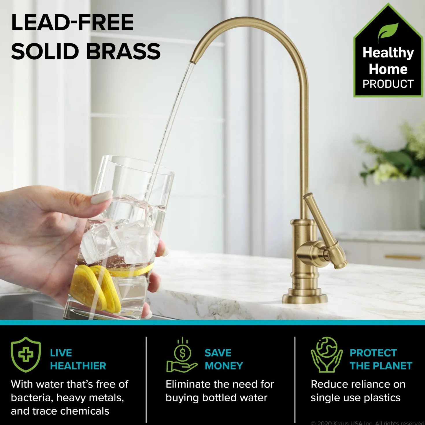 KRAUS Allyn Transitional Bridge Kitchen Faucet & Water Filter Faucet in Brushed Gold