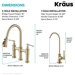 KRAUS Allyn Transitional Bridge Kitchen Faucet & Water Filter Faucet in Brushed Gold
