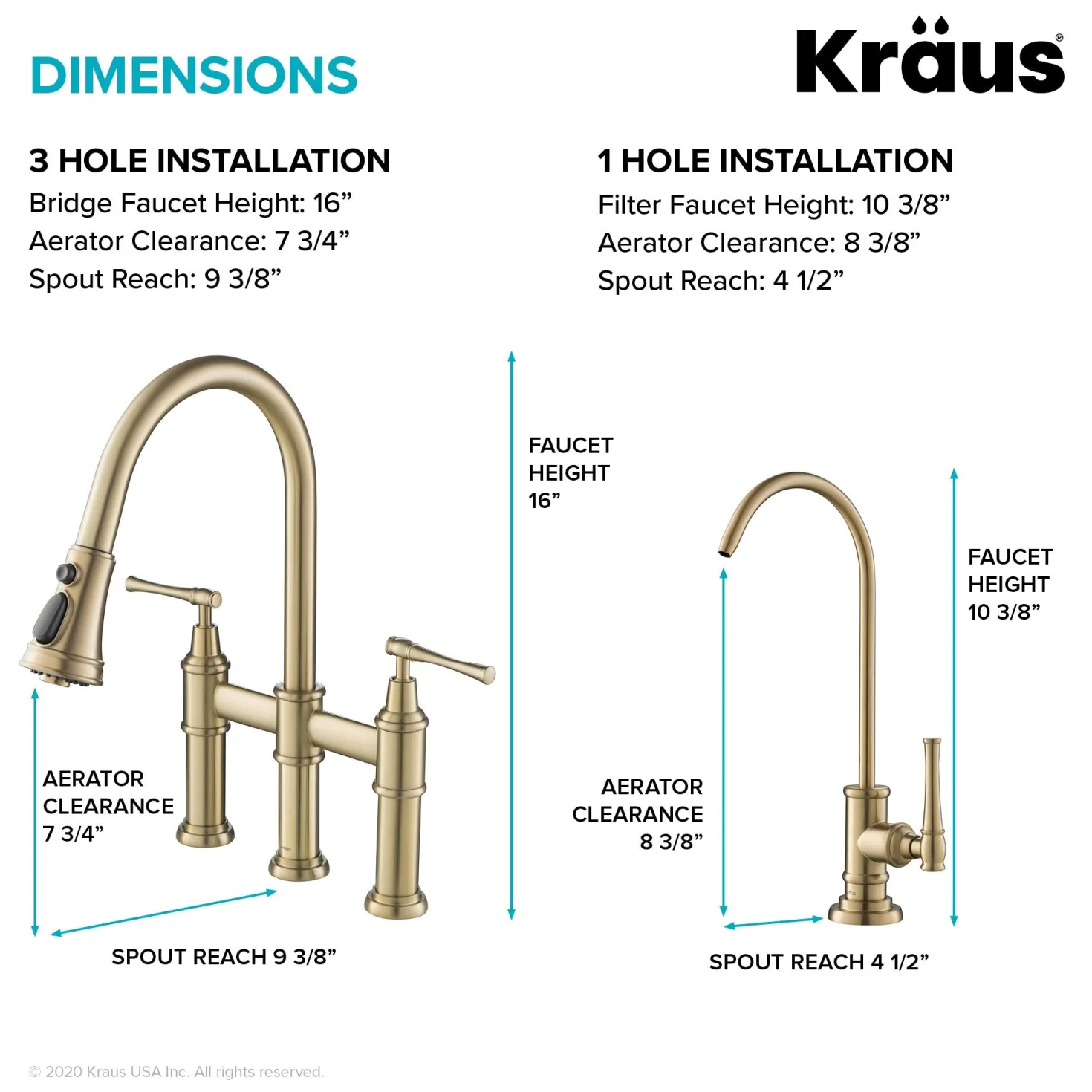 KRAUS Allyn Transitional Bridge Kitchen Faucet & Water Filter Faucet in Brushed Gold