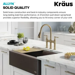 KRAUS Allyn Transitional Bridge Kitchen Faucet & Water Filter Faucet in Brushed Gold