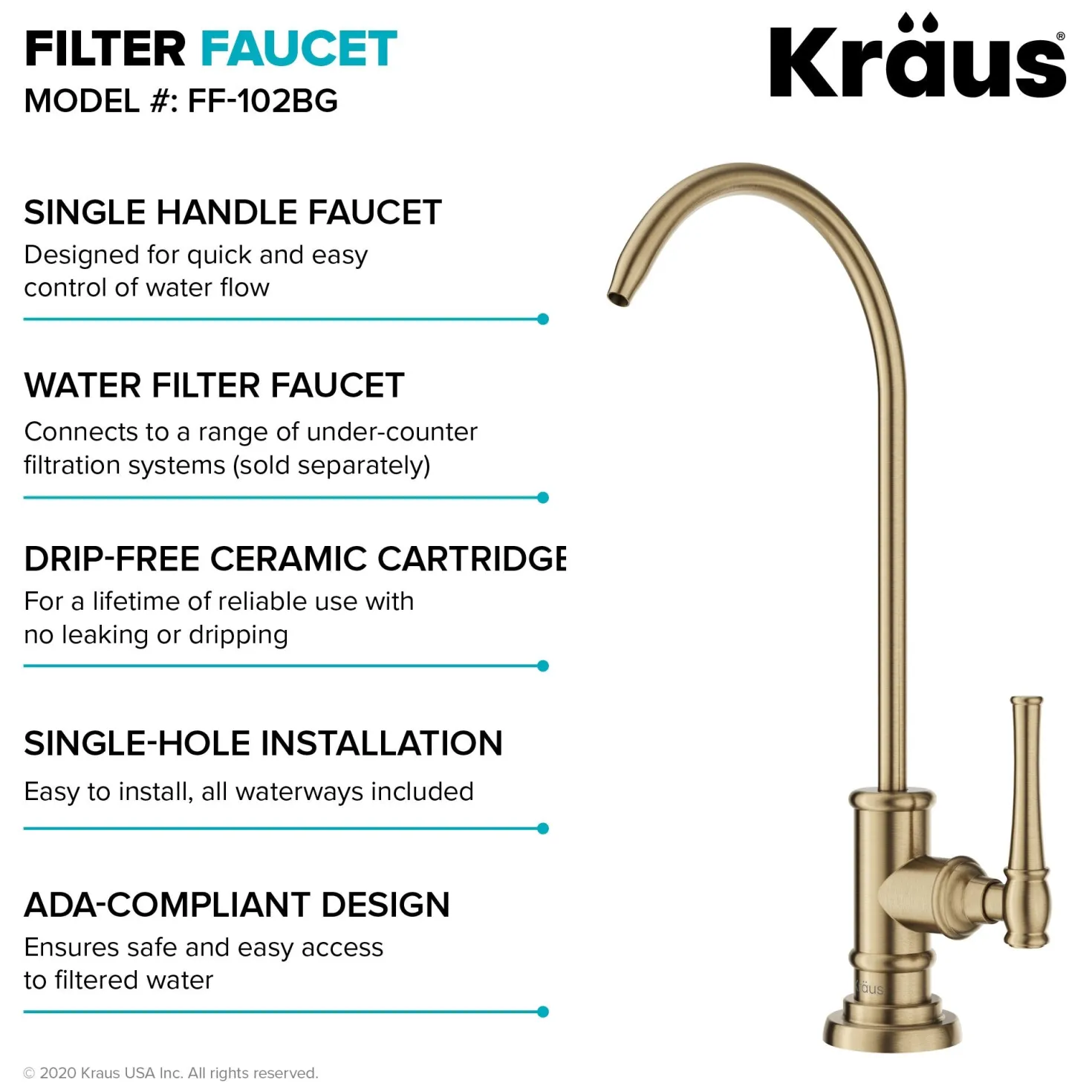 KRAUS Allyn Transitional Bridge Kitchen Faucet & Water Filter Faucet in Brushed Gold