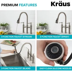 KRAUS Allyn Transitional Bridge Kitchen Faucet & Water Filter Faucet in Brushed Gold