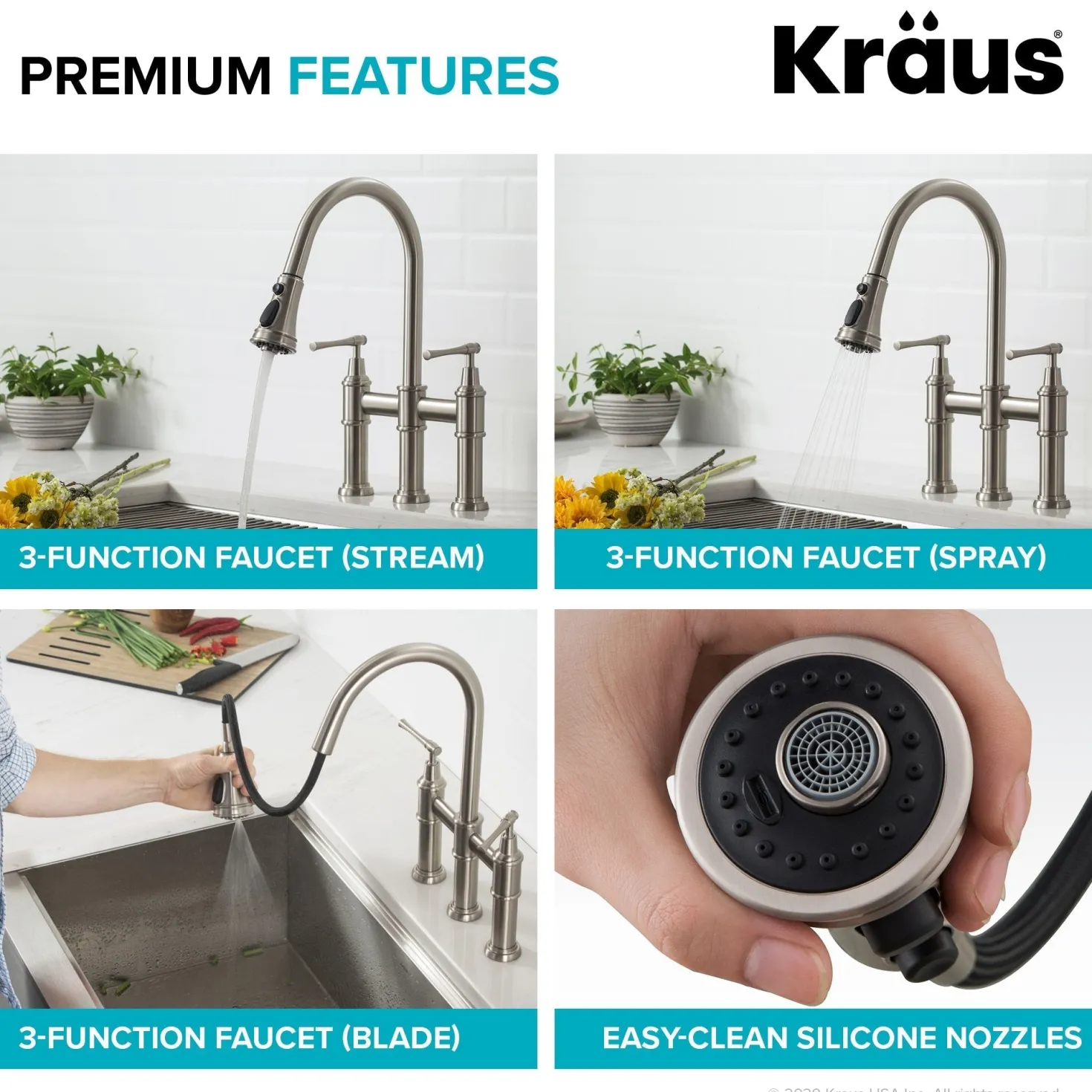 KRAUS Allyn Transitional Bridge Kitchen Faucet & Water Filter Faucet in Brushed Gold