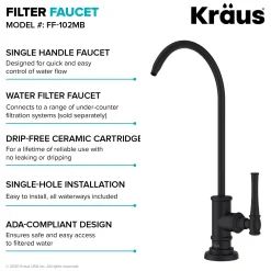 KRAUS Allyn Transitional Bridge Kitchen Faucet & Water Filter Faucet in Matte Black
