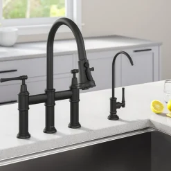 KRAUS Allyn Transitional Bridge Kitchen Faucet & Water Filter Faucet in Matte Black